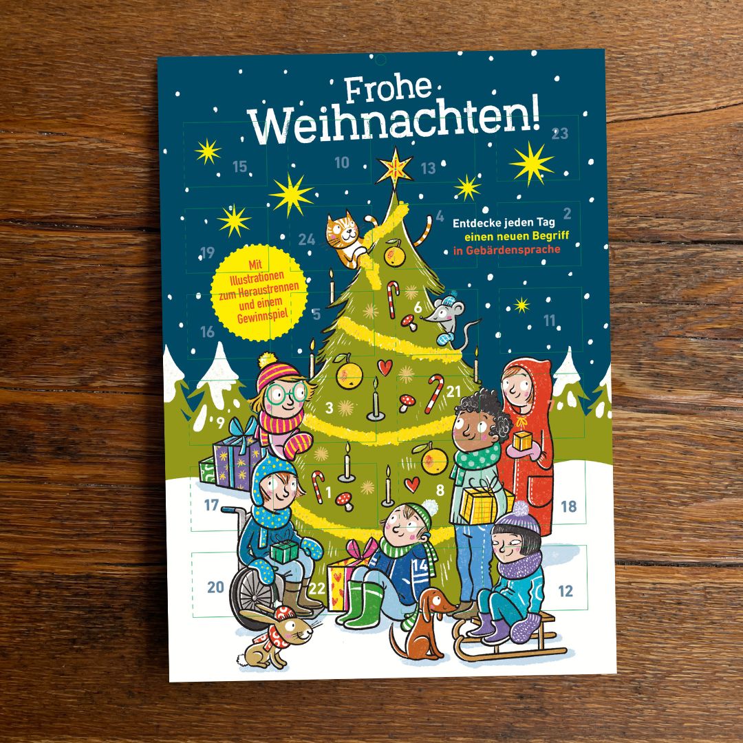 Vorderseite Adventskalender mit Gebärden 2026