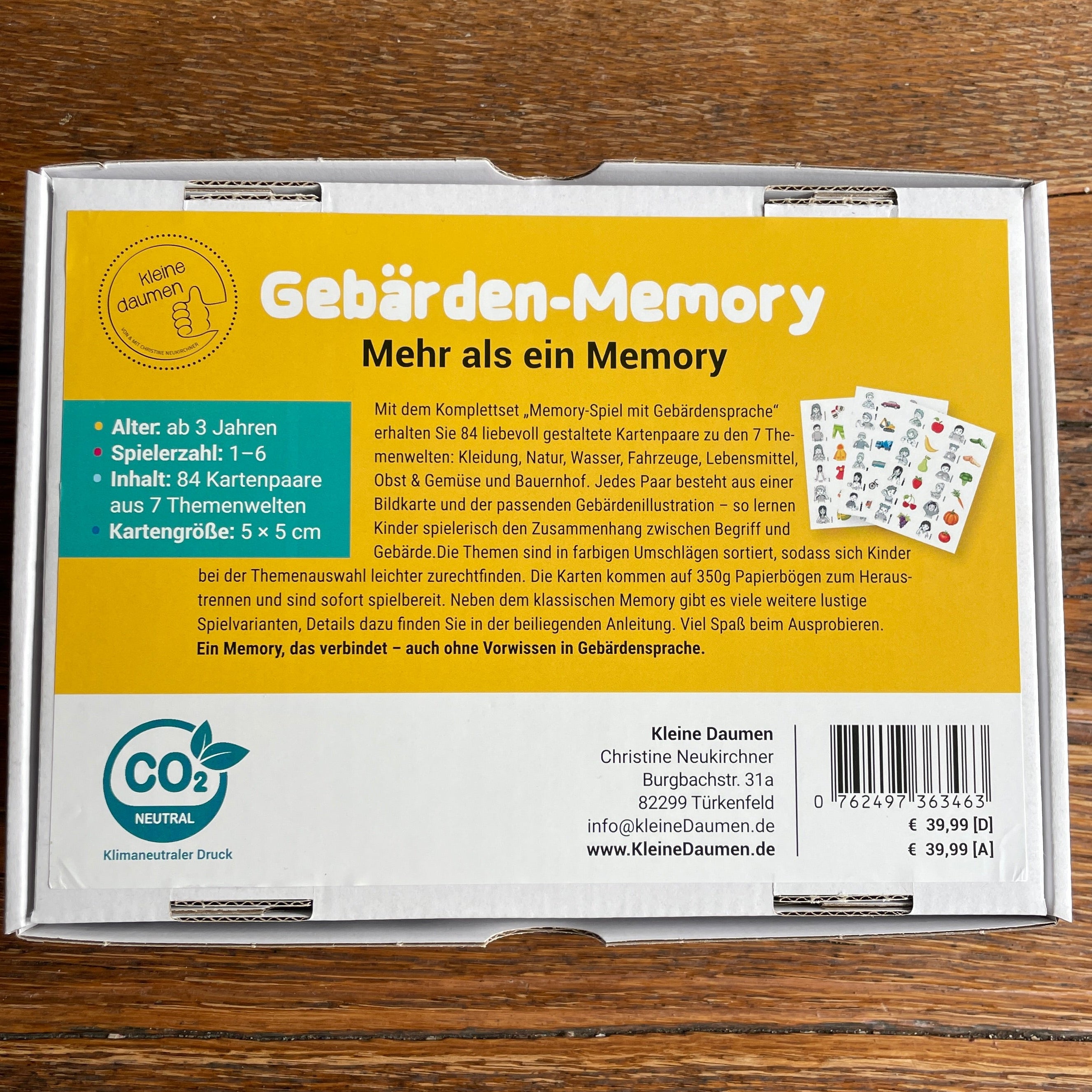 Rückseite Box Gebärdenmemory