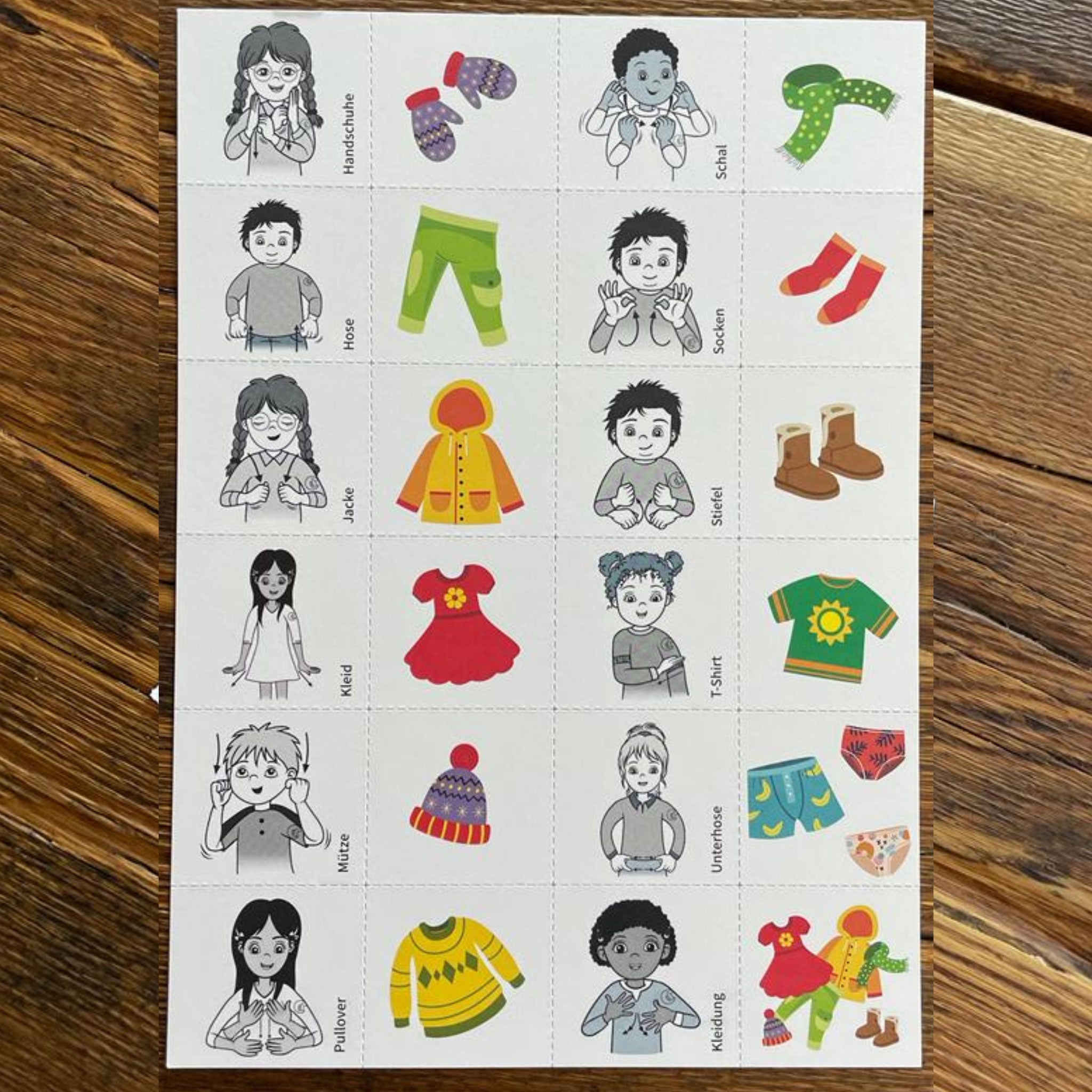 Kleidungsmemory mit Gebärden